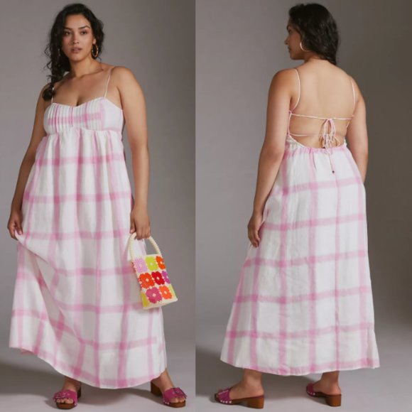 Anthropologie Maeve 100% Linen Tie-Back Maxi Dress - Picture 2 of 15